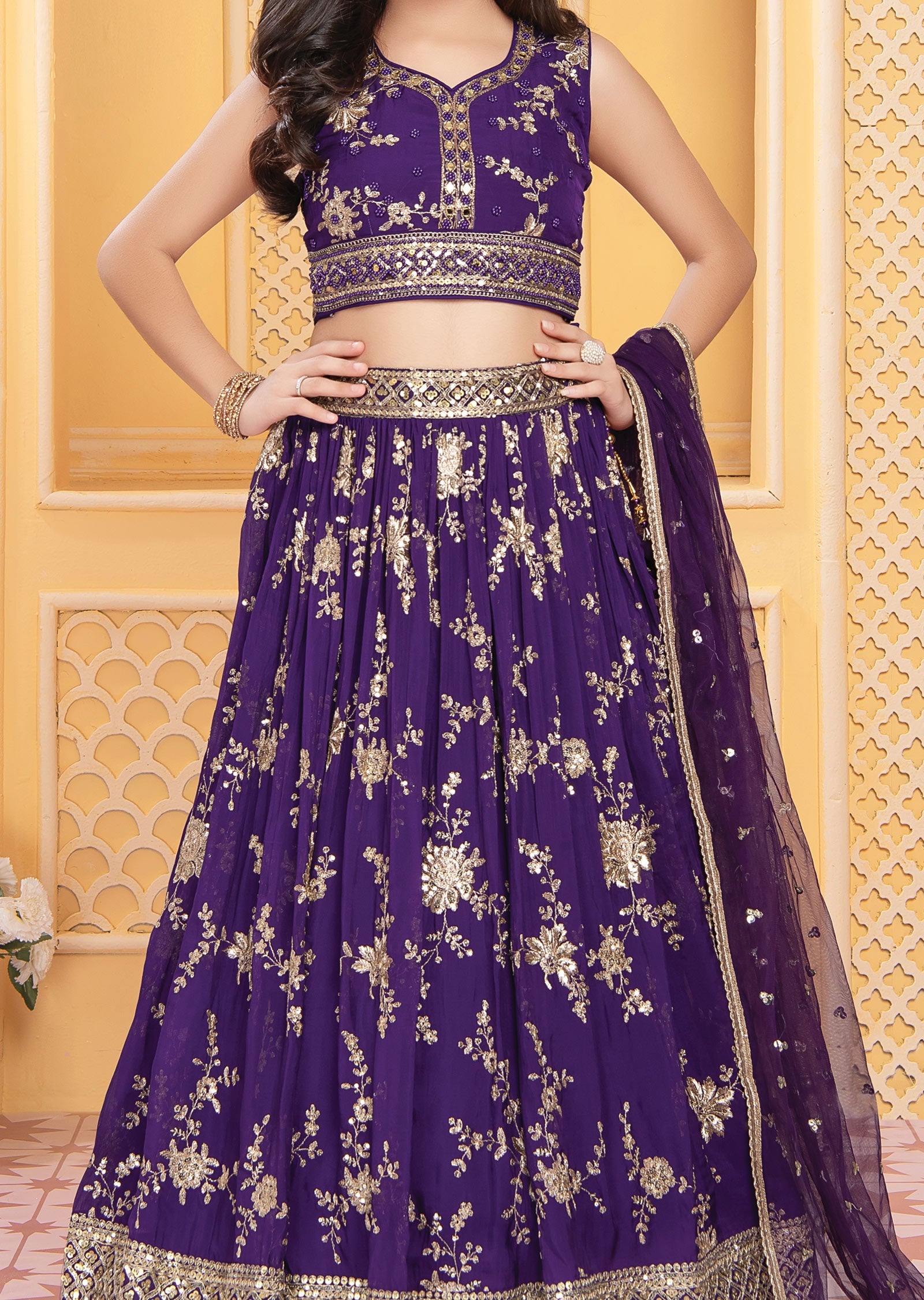 Purple Georgette/Net Kids lehenga