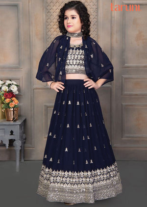 Navy Blue Georgette Kids lehenga