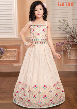 Light Beige Georgette Kids lehenga