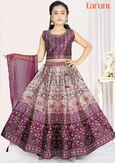 Purple Silk Kids lehenga