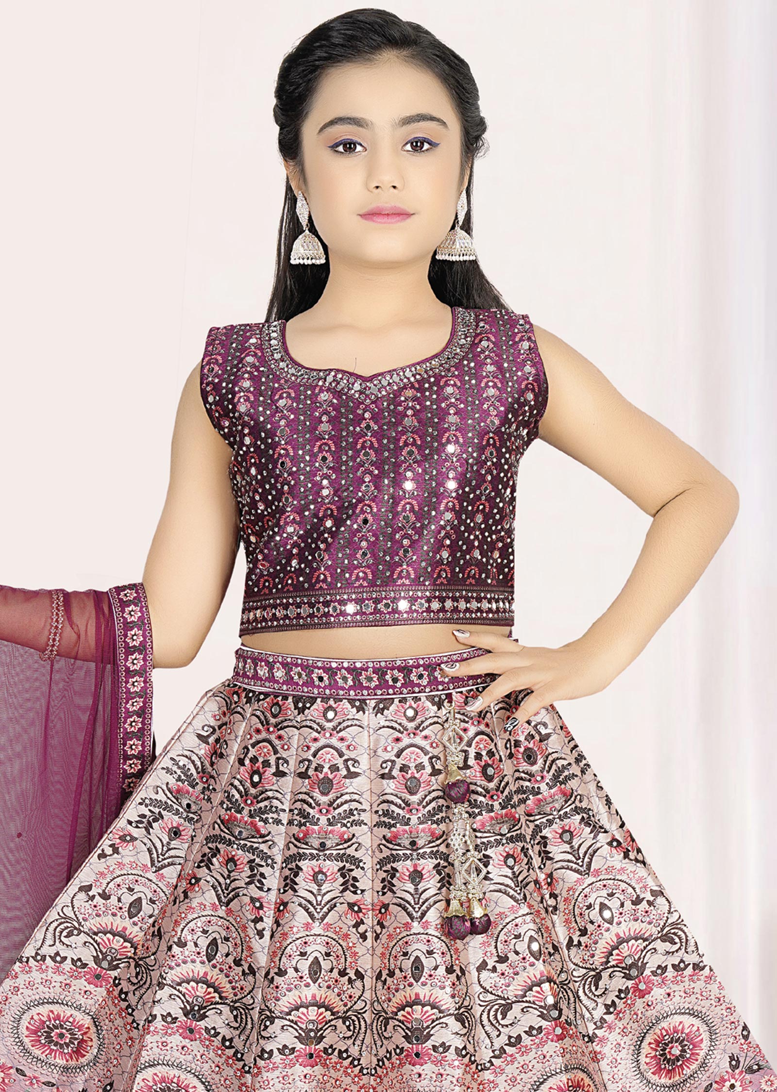 Purple Silk Kids lehenga