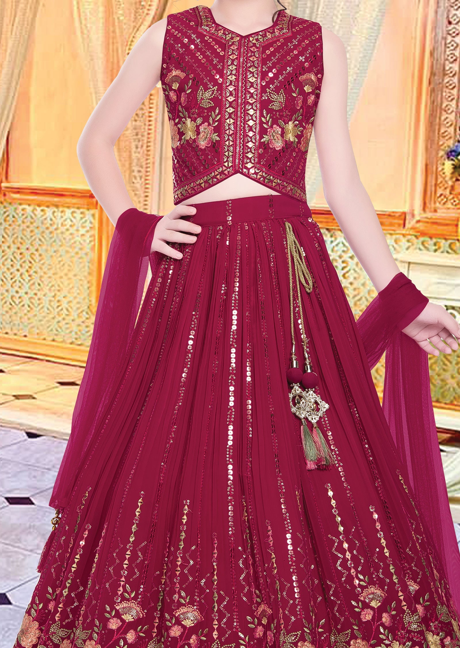 Rani Pink Georgette Kids lehenga