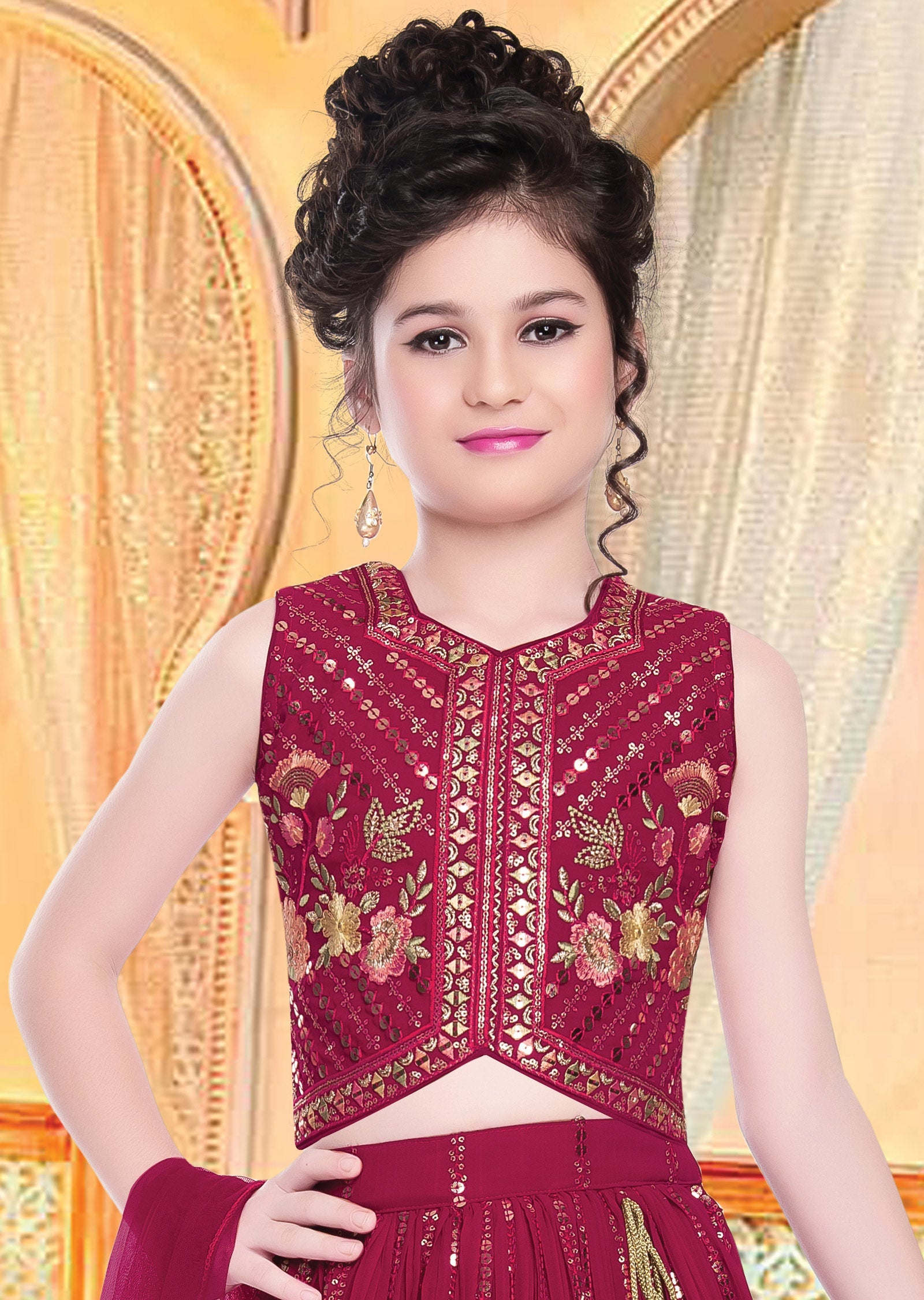 Rani Pink Georgette Kids lehenga