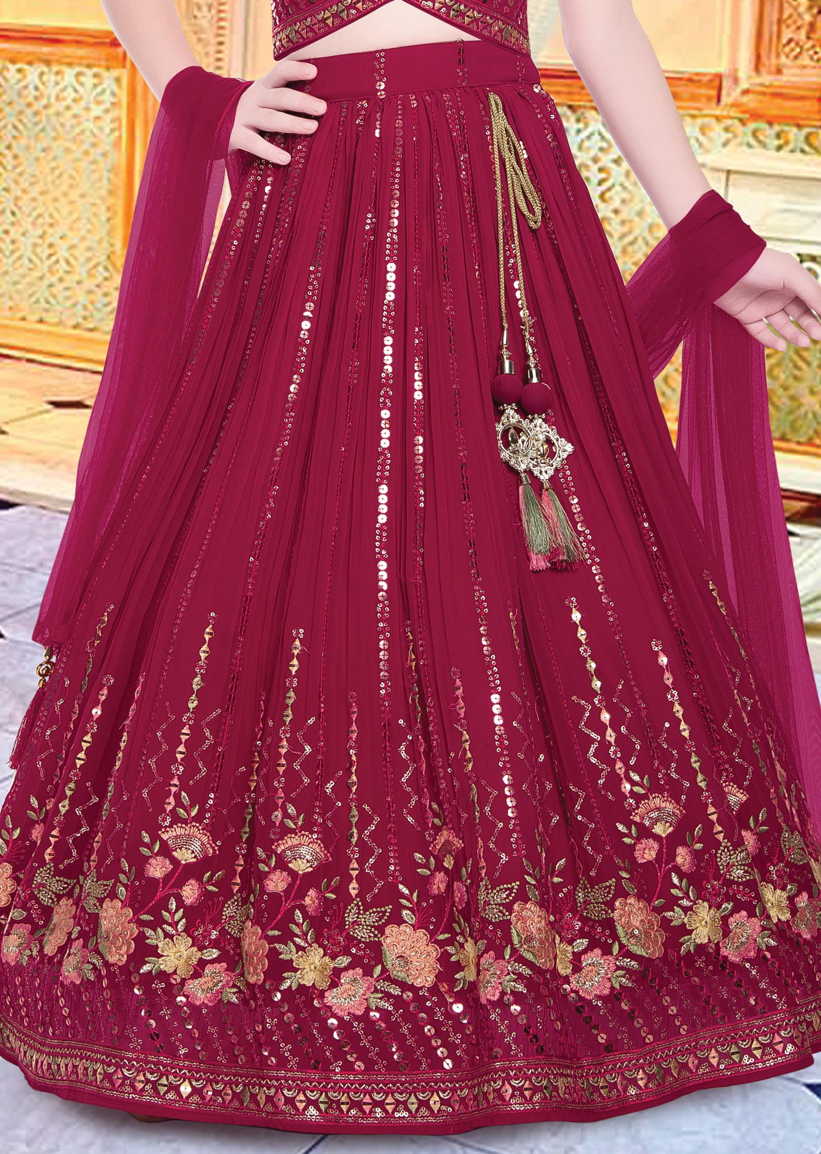 Rani Pink Georgette Kids lehenga