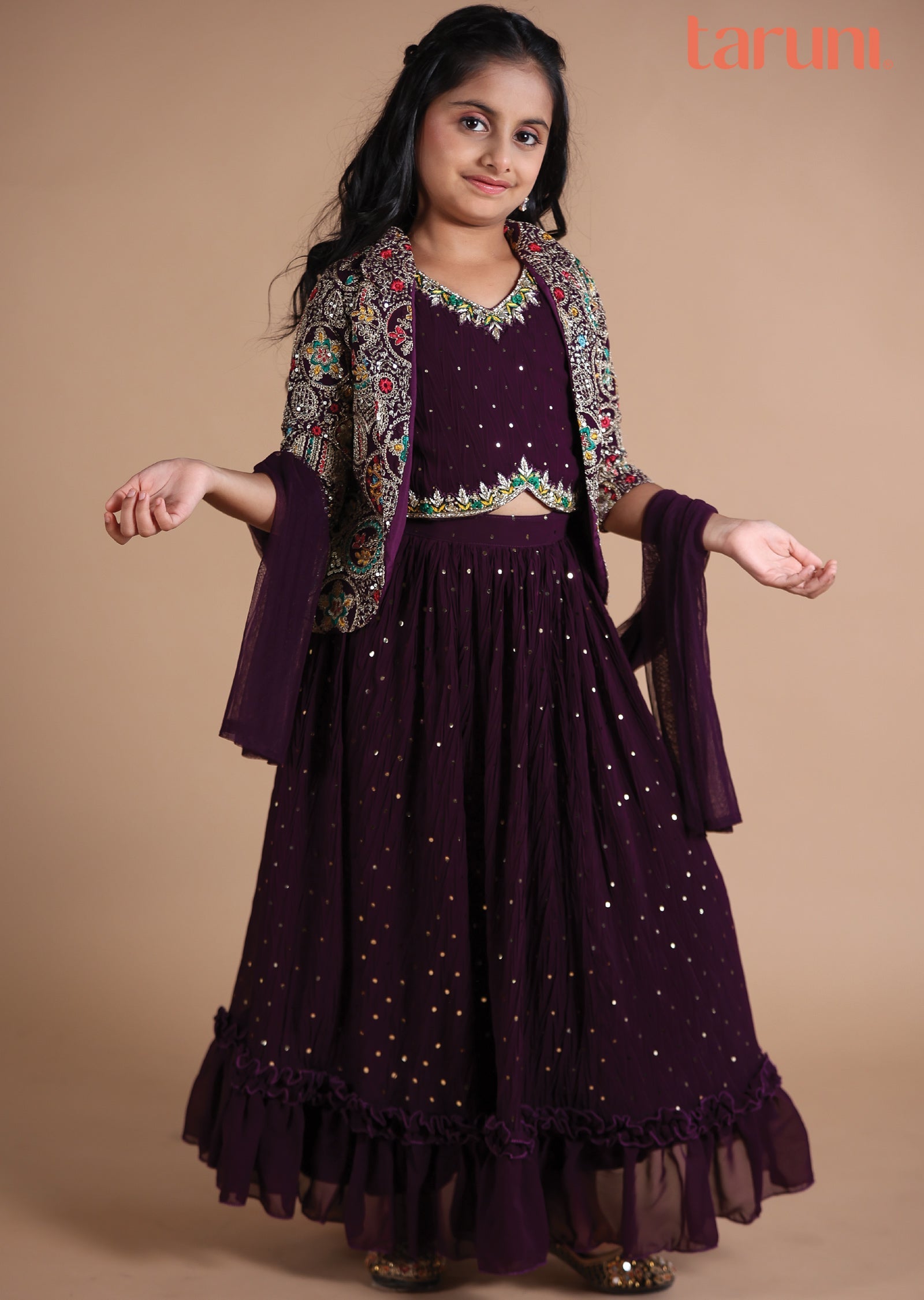 Wine Georgette Kids lehenga