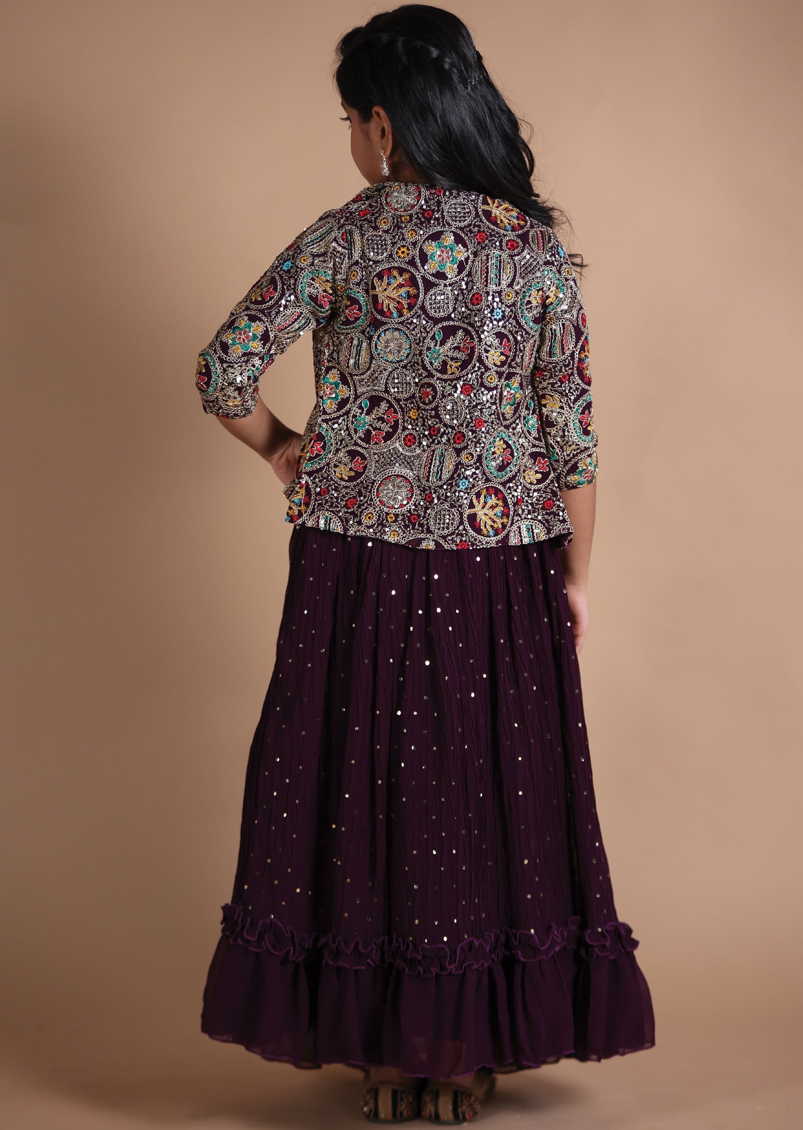 Wine Georgette Kids lehenga