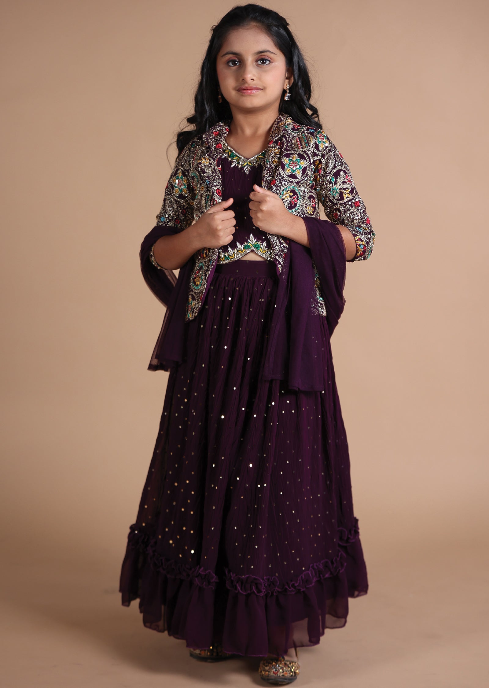 Wine Georgette Kids lehenga