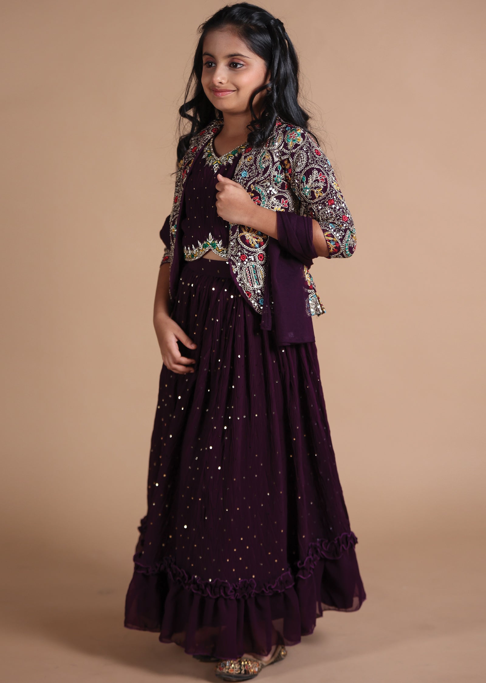 Wine Georgette Kids lehenga