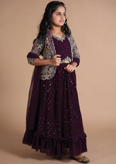 Wine Georgette Kids lehenga