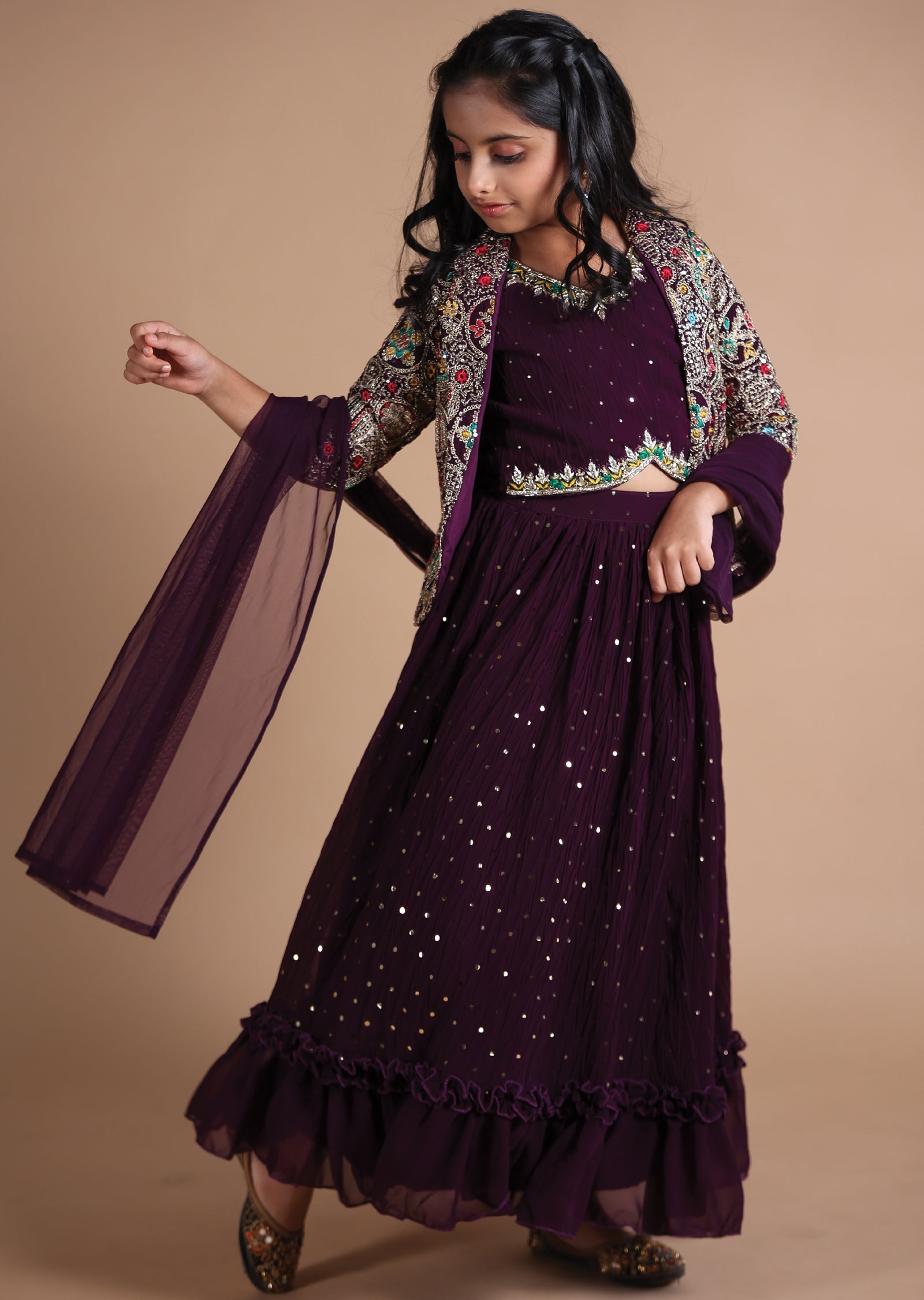 Wine Georgette Kids lehenga