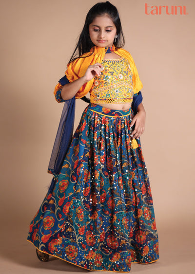 Mustard Silk/Georgette Kids lehenga