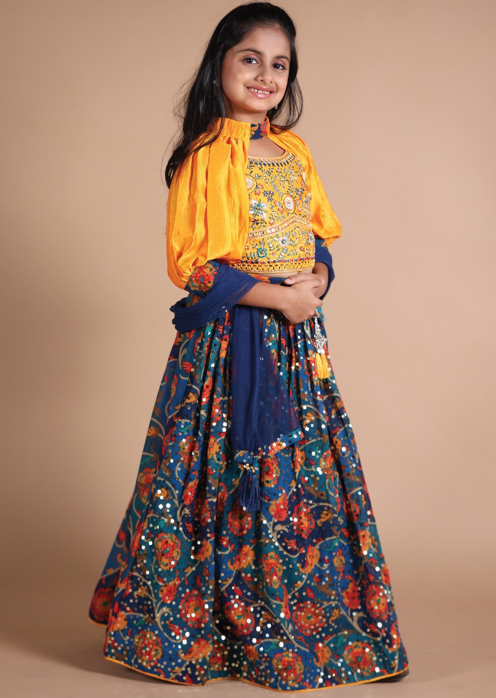 Mustard Silk/Georgette Kids lehenga