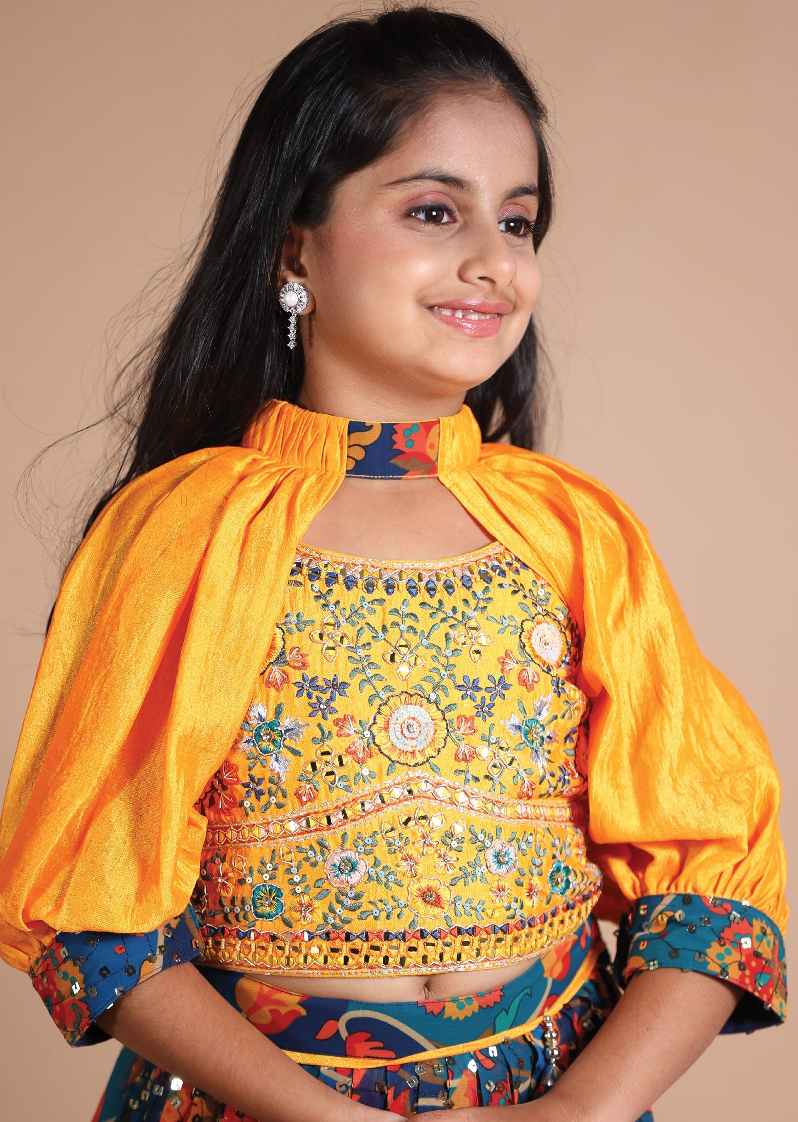 Mustard Silk/Georgette Kids lehenga