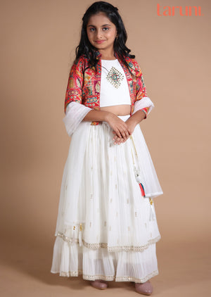 Off White & Multi Georgette Kids lehenga