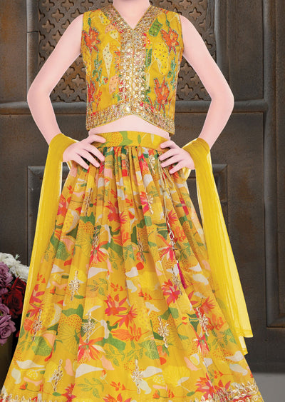 Yellow Organza Kids Lehengas