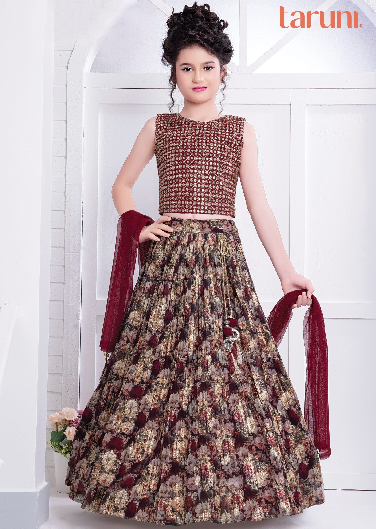 Maroon Georgette Lehenga for Kids