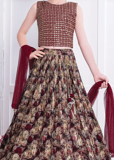 Maroon Georgette Lehenga for Kids