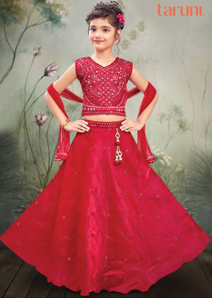 Red Organza Kids Lehengas