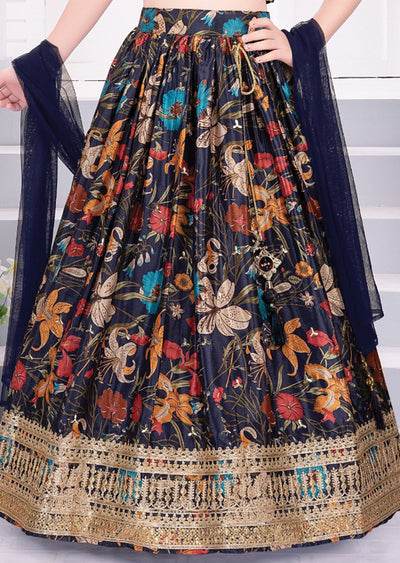 Navy Blue Chinnon Kids Lehengas