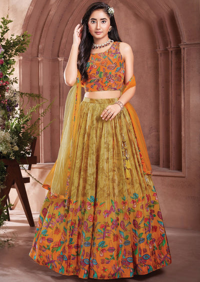 Mustard Tissue Silk Kids Lehenga