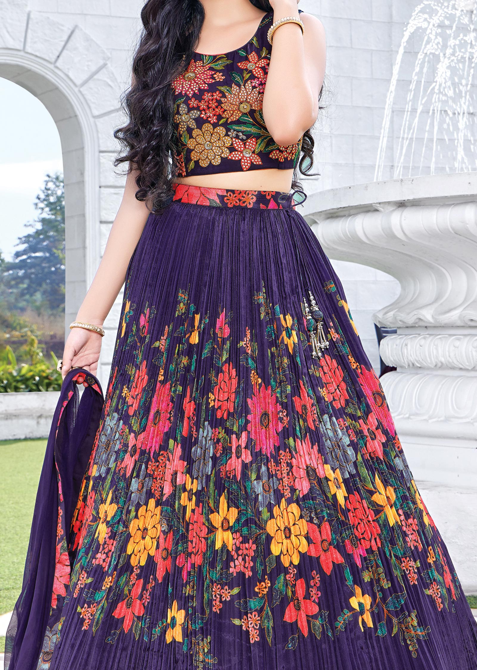 Purple Chinnon Kids Lehenga