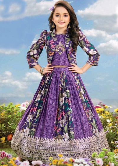 Purple Chinnon Kids Lehenga