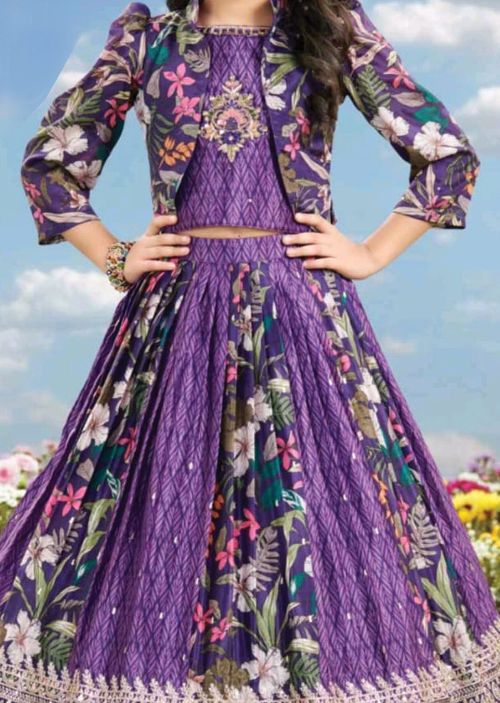 Purple Chinnon Kids Lehenga