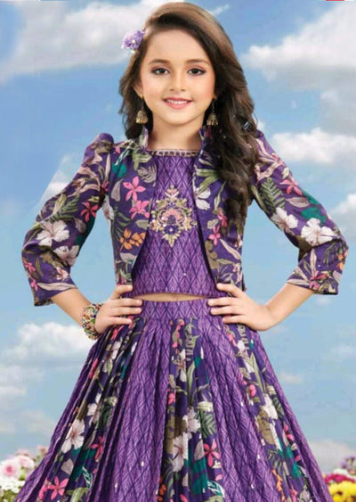 Purple Chinnon Kids Lehenga