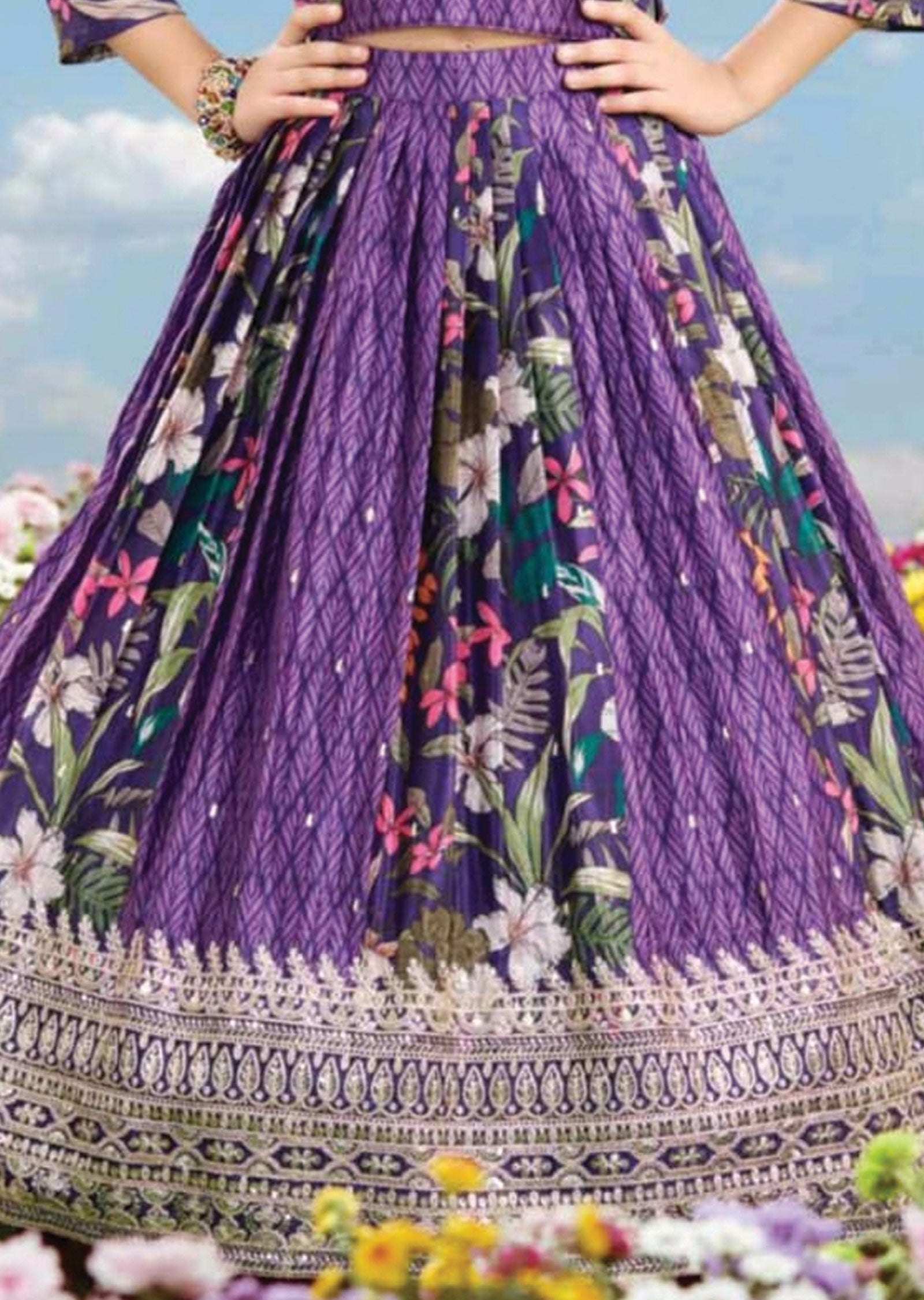 Purple Chinnon Kids Lehenga