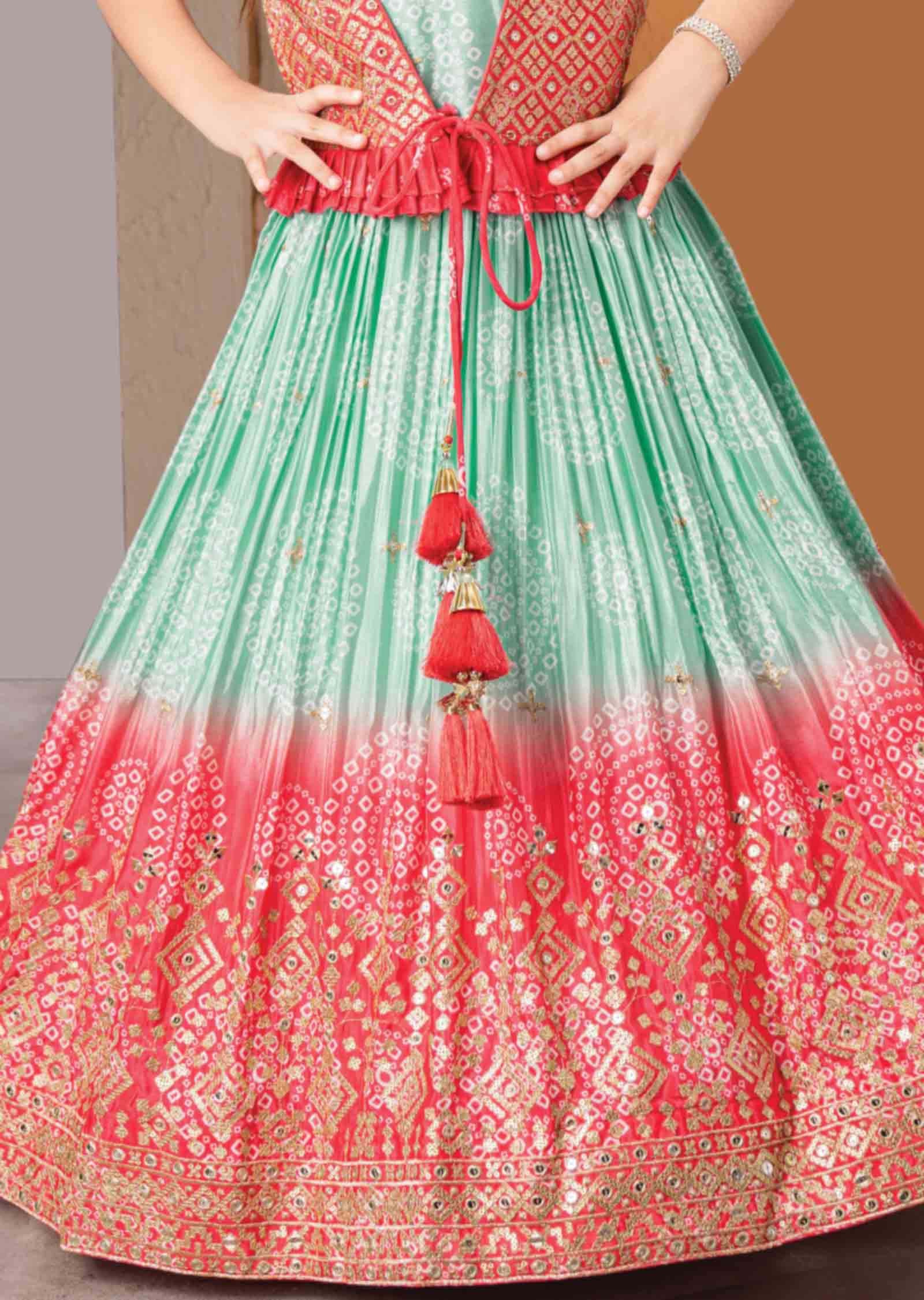 Sea Green Chinnon Sequins Kids Gown