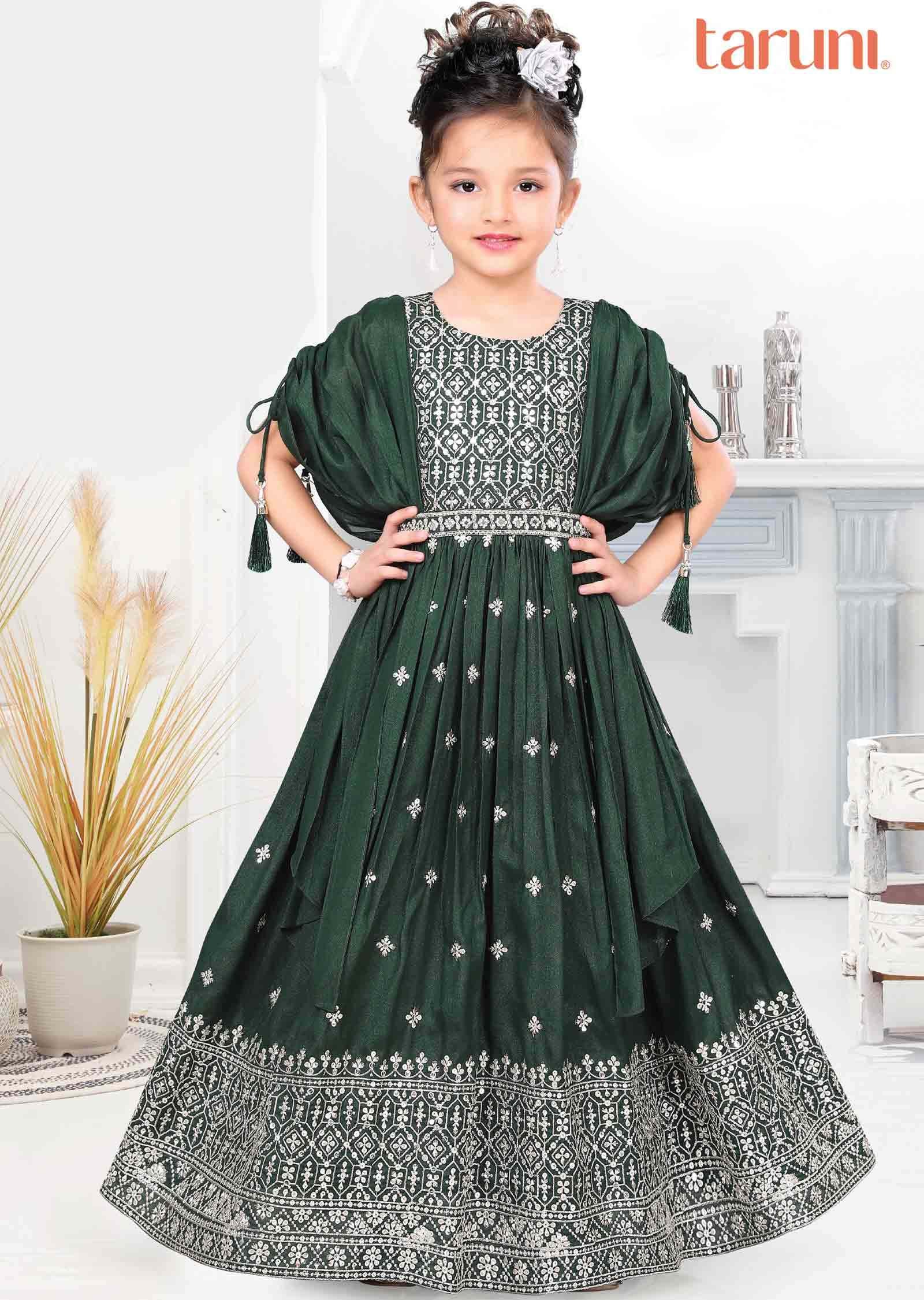 Green Tissue Silk Kids Gown