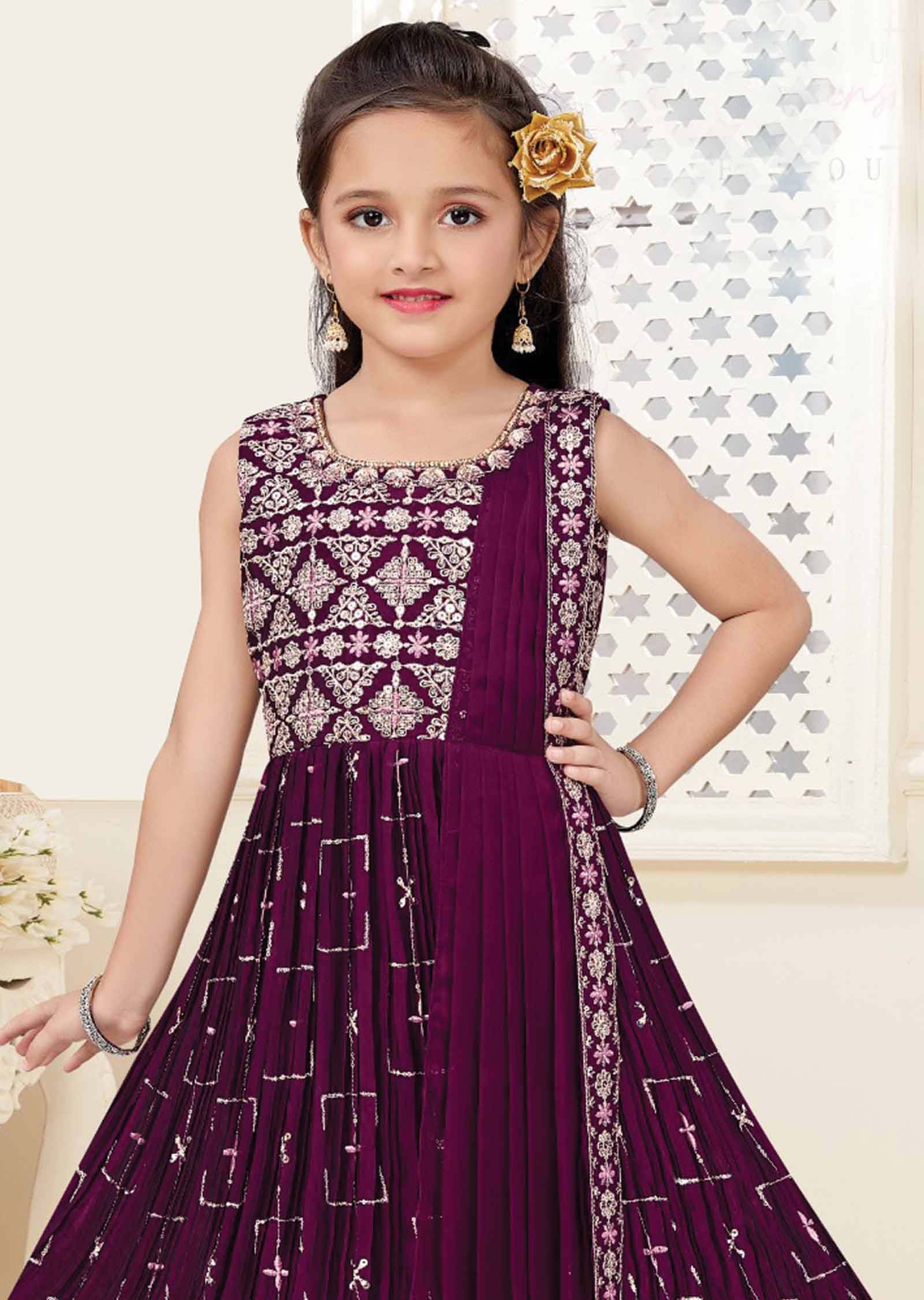 Maroon Georgette Kids Gown