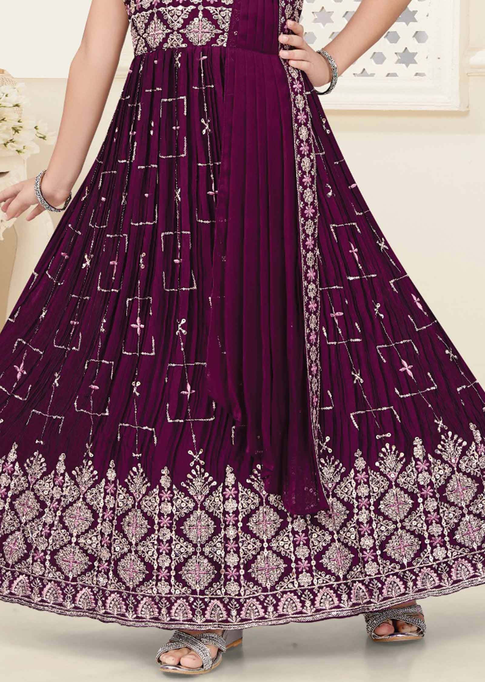 Maroon Georgette Kids Gown