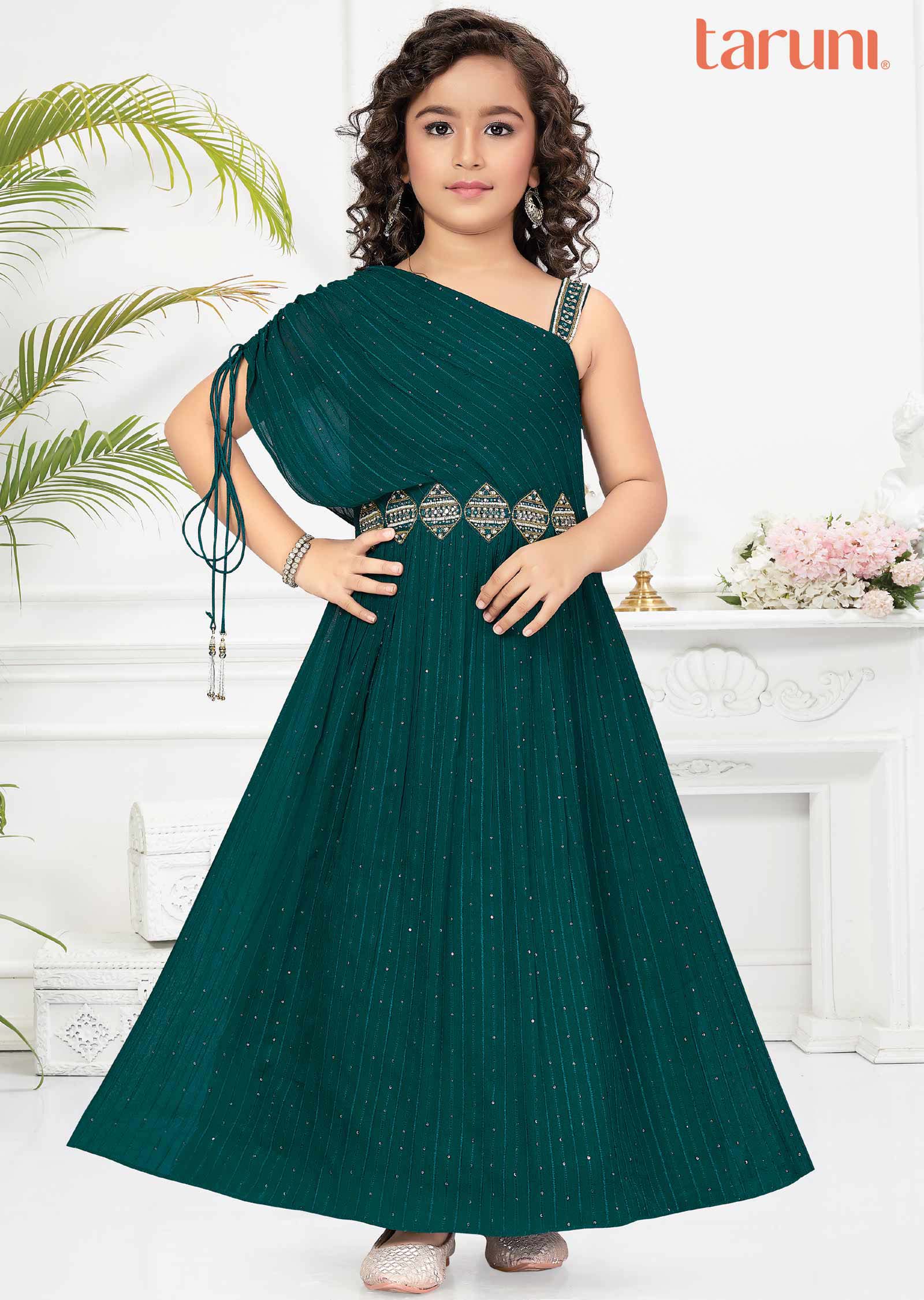 Green Georgette Kids Gown