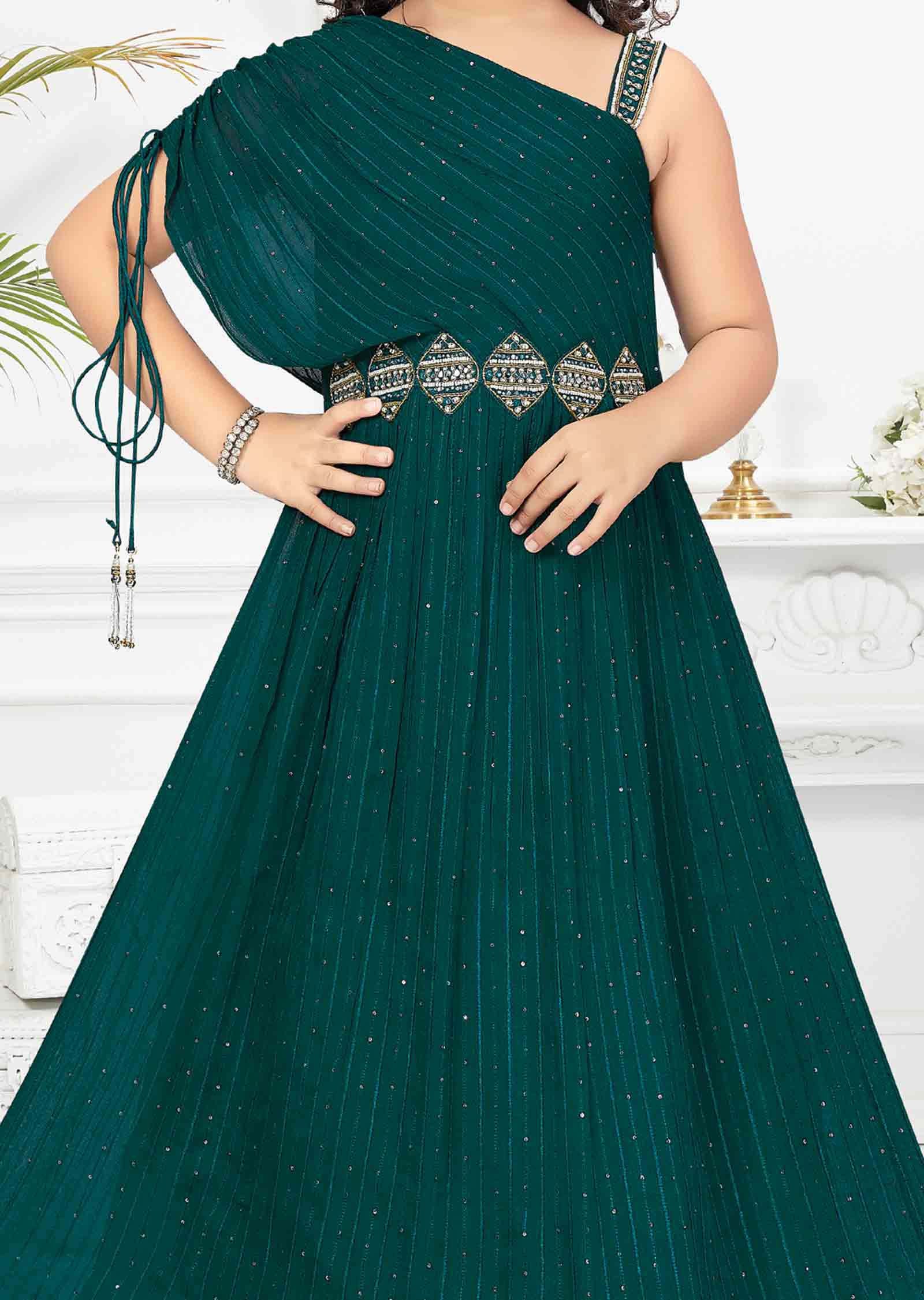 Green Georgette Kids Gown