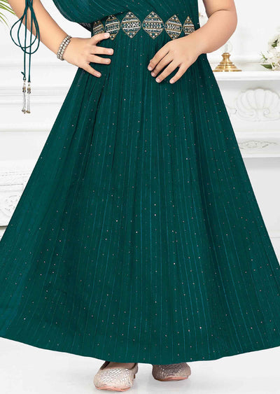 Rama Green Georgette Zardosi & Embroidered Kids Gown