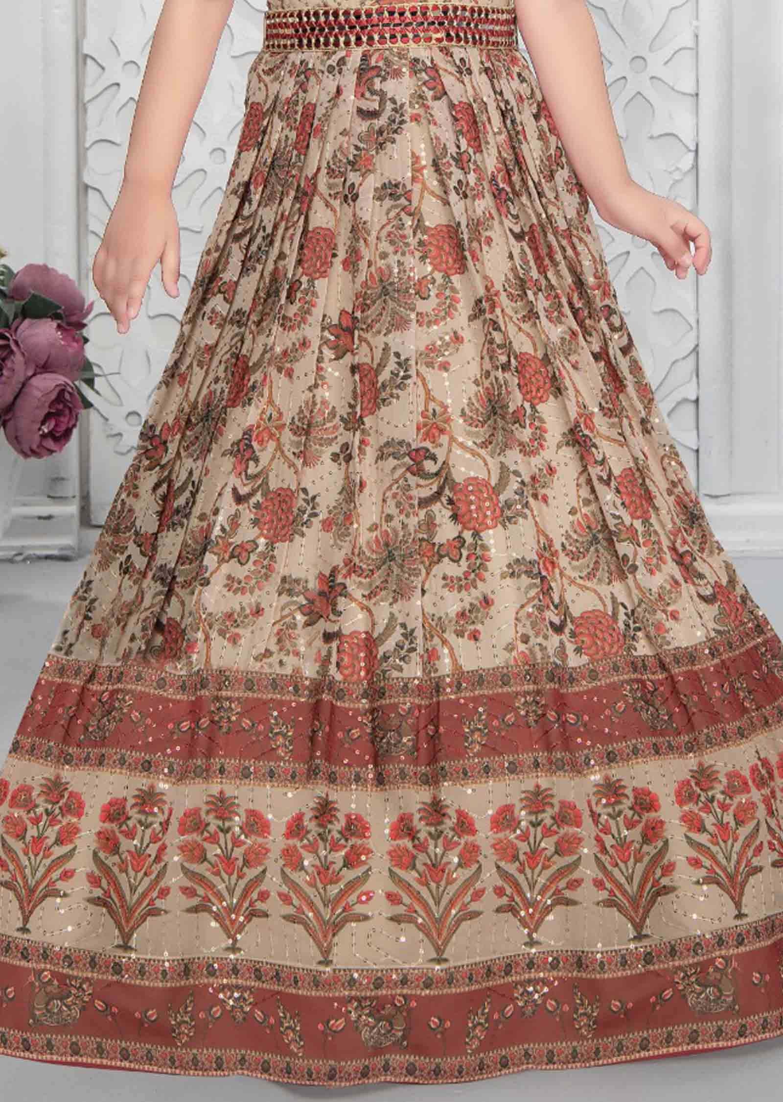 Beige Sequence Georgette Embroidered Kids Gown