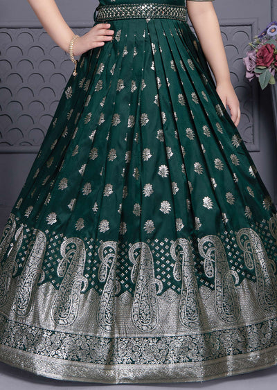 Green Banaras Silk Kids Gown