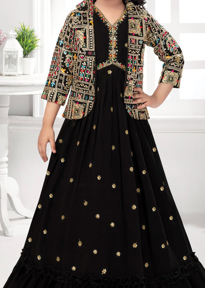 Black Georgette Kids Alia Cut Gown