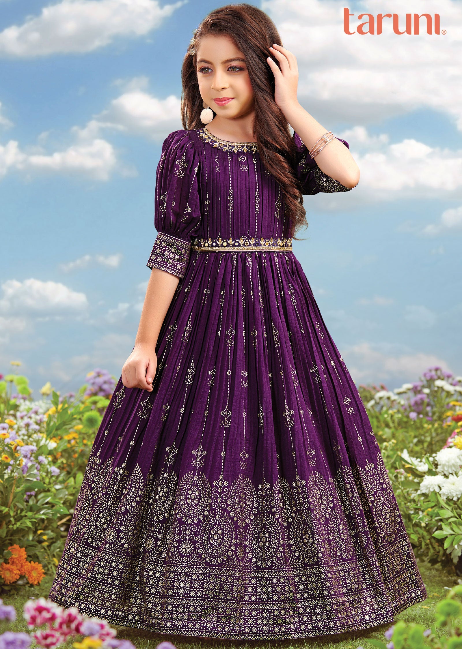 Purple Silk and Zardosi Gown for Kids