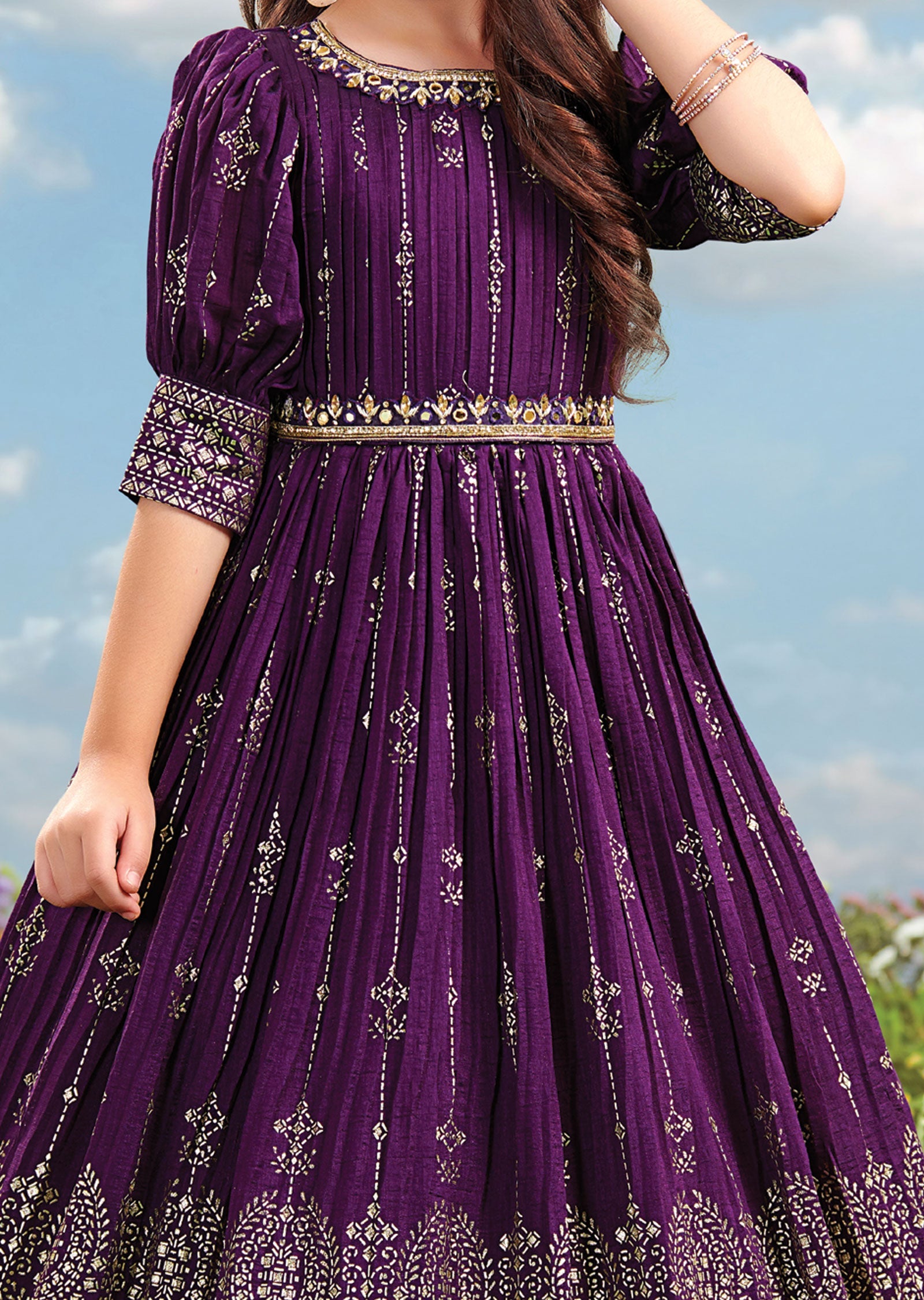 Purple Silk and Zardosi Gown for Kids