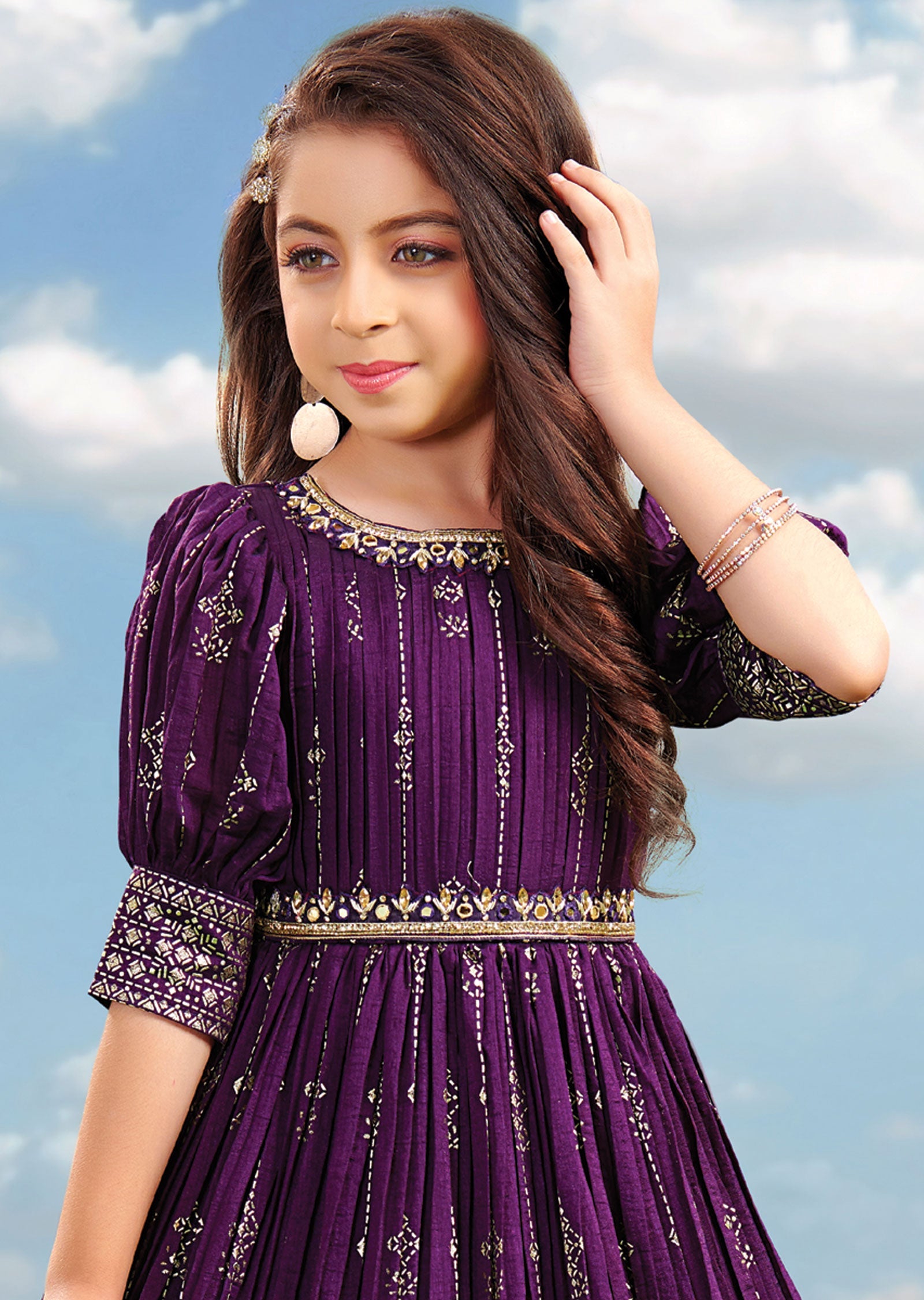 Purple Silk and Zardosi Gown for Kids