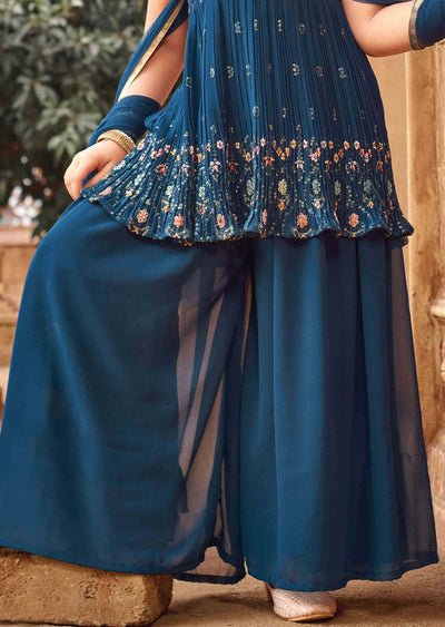 Rama Blue Georgette Sequins Kids Pallazo