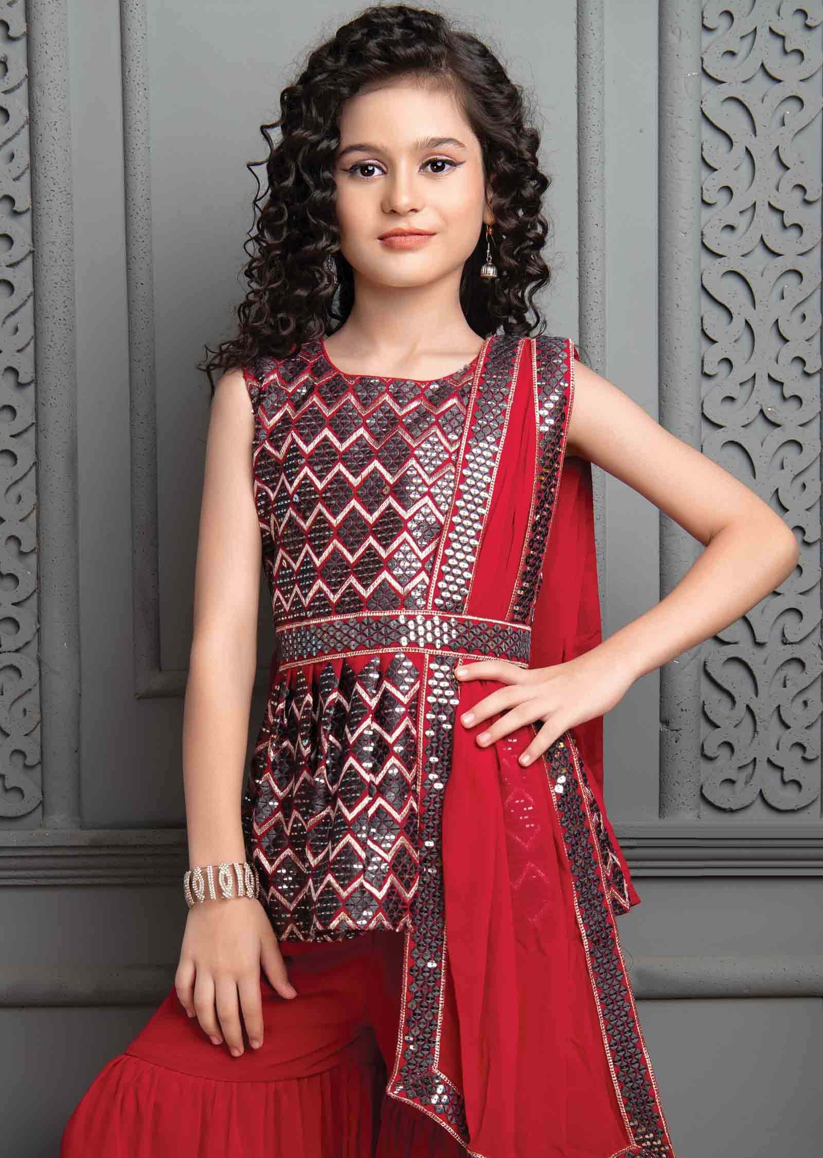 Pink Georgette Kids Sharara