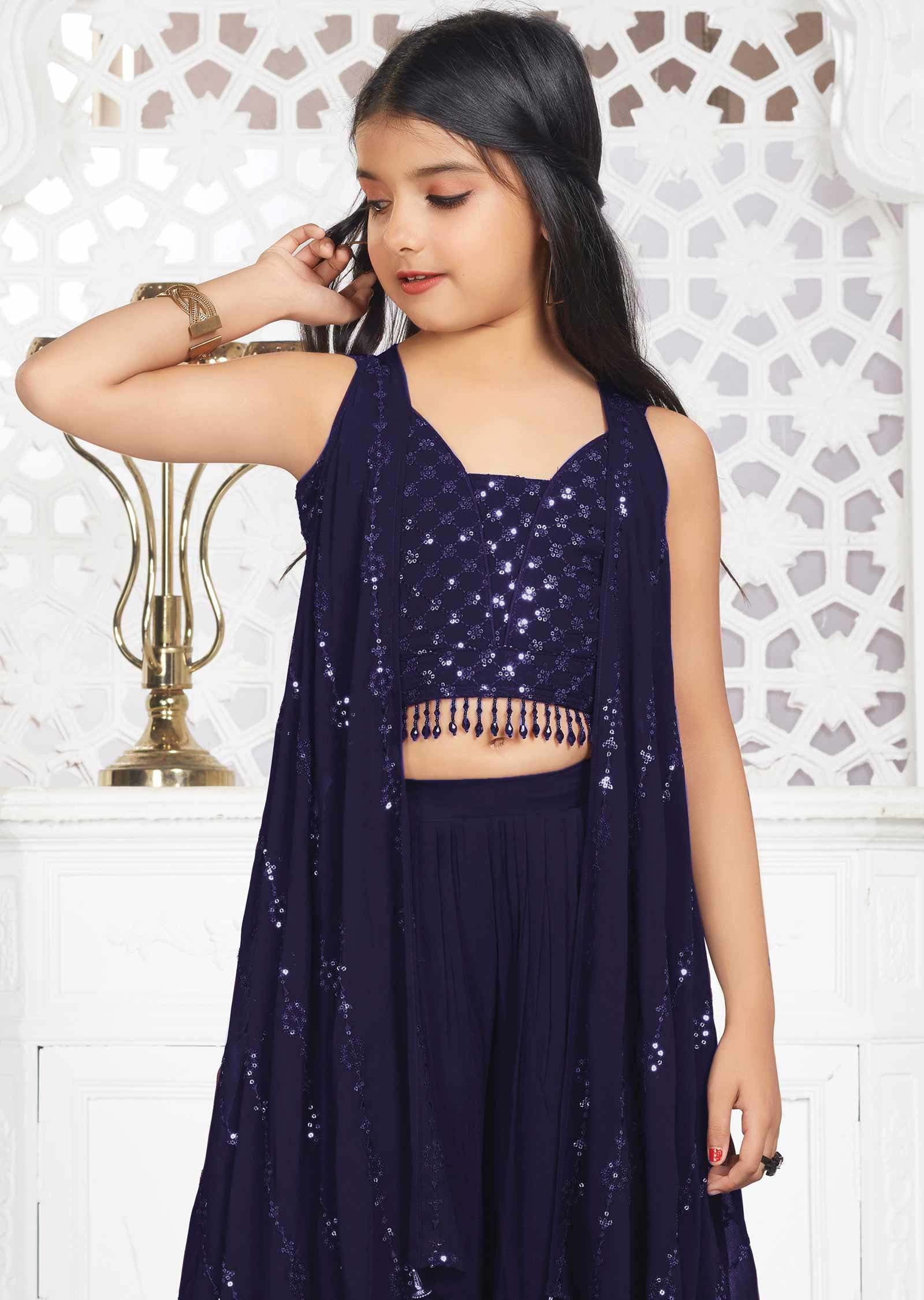 Navy Blue Georgette Kids Pallazo