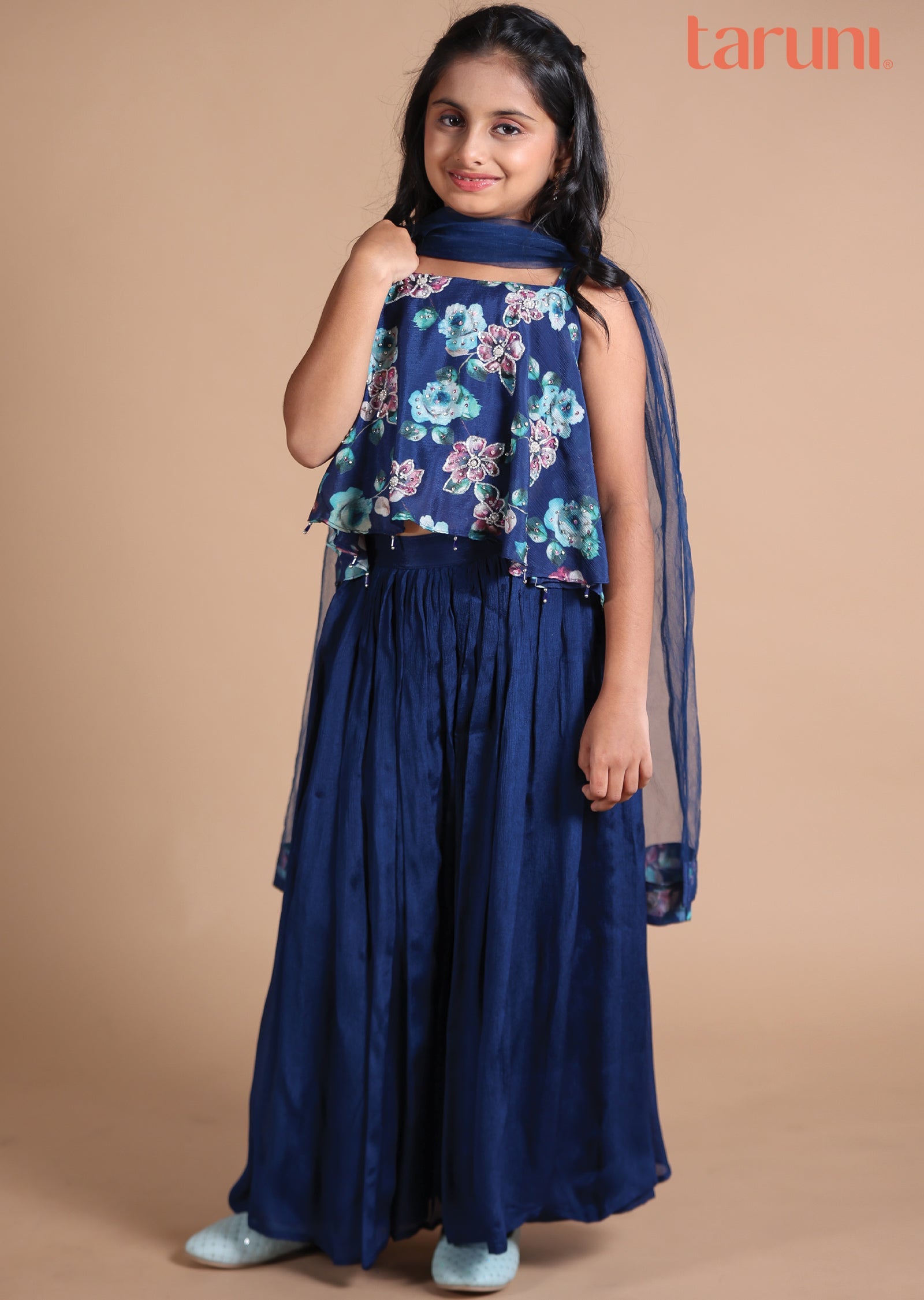 Navy Blue Chinnon Kids Shararas Ghararas