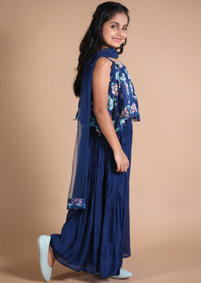 Navy Blue Chinnon Kids Shararas Ghararas