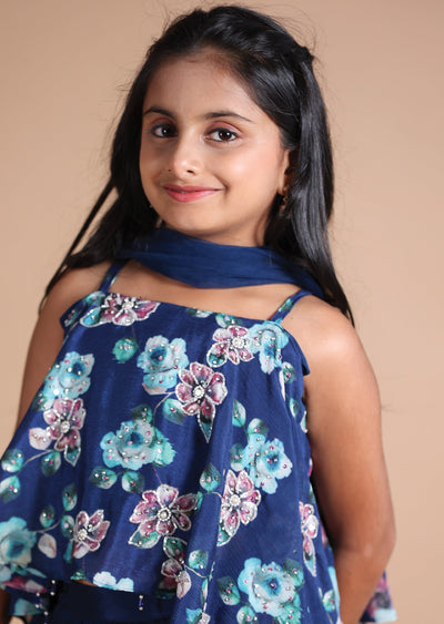 Navy Blue Chinnon Kids Shararas Ghararas