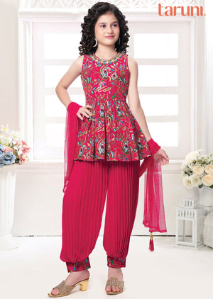 Rani Pink Chinnon/Georgette Kids Shararas Ghararas