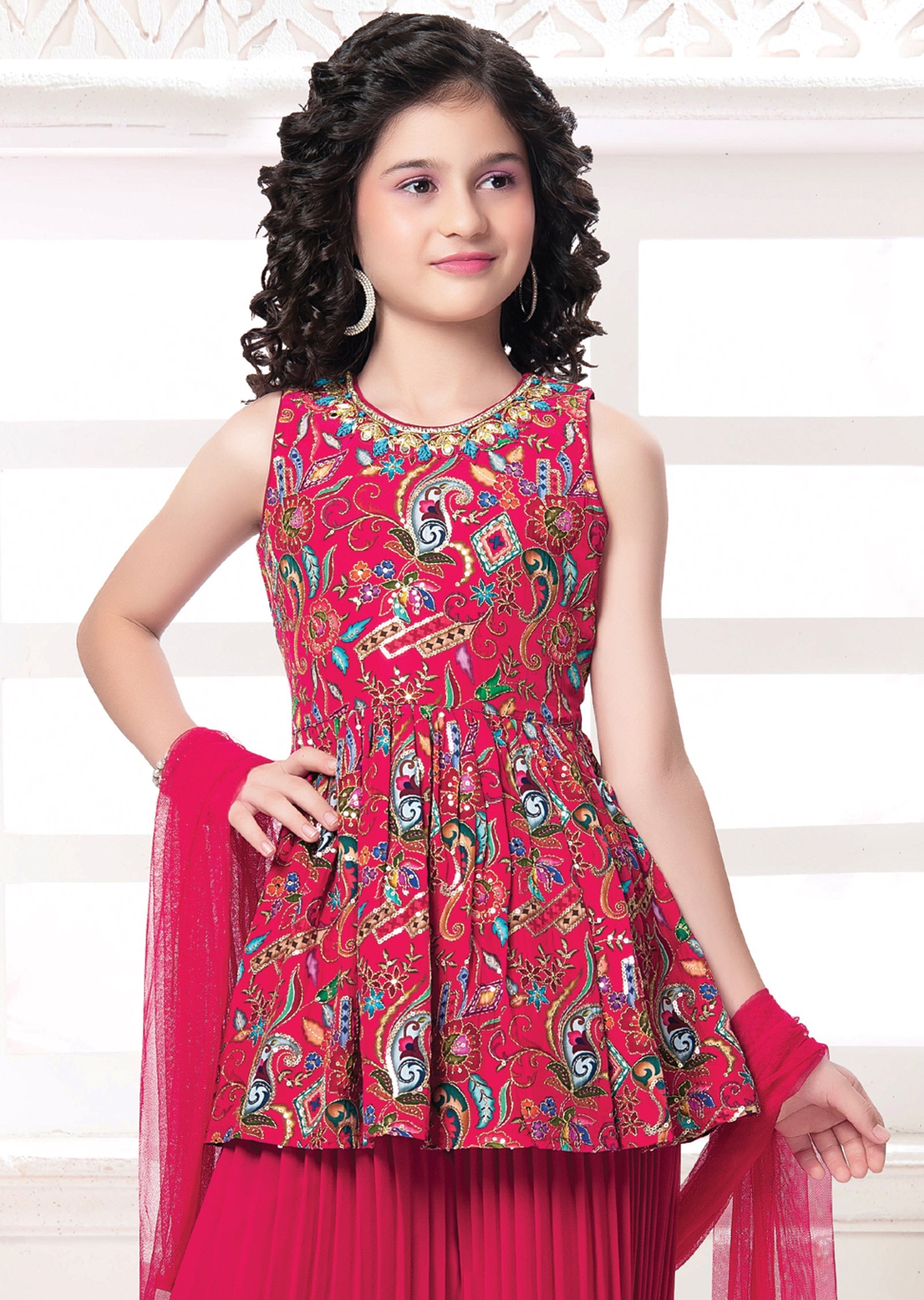 Rani Pink Chinnon/Georgette Kids Shararas Ghararas